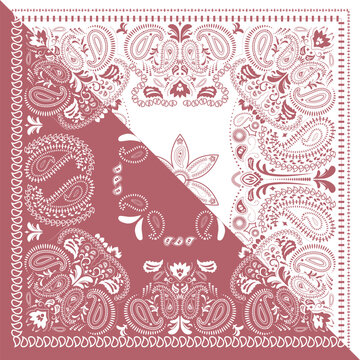 Retro bandana with paisley pattern. Abstract floral design. retro bandanna print in red tones, featuring ethnic ornaments and abstract swirls.