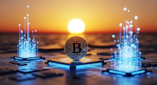 Futuristic crypto coin concept digital currency and blockchain technology illustration