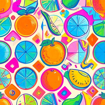 Summer fruit seamless pattern with stylized orange and lemon slices for bright decorative textile design. AI Generated