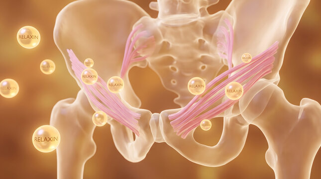 Relaxin hormone pelvis hip bone ligament 3D medical anatomy illustration pregnancy joint relaxation