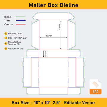 Mailer box layout mailer box dieline template Mailer Box Packaging Die Cut Template With Bleed die line