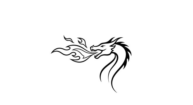 Dragon illustration spitting fire on isolated white background