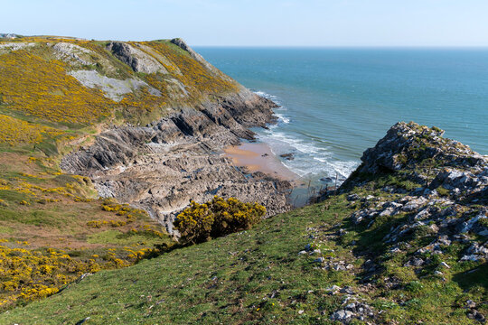 Rugged coastline near Three Cliffs Bay, Gower Peninsula, South Wales
