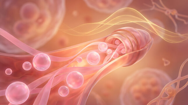 Pink reproductive tissue with flowing wave and bubble showing fallopian tube biology anatomy