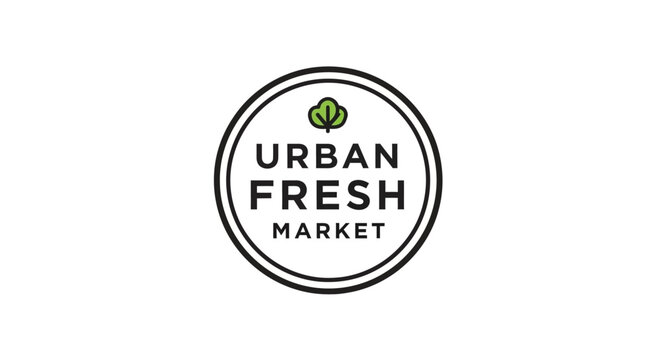 Circular logo design for a fresh market featuring text and a botanical element