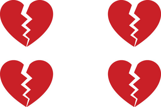 A vector graphic illustration of four red broken heart shapes arranged in a grid, representing pain and loss.