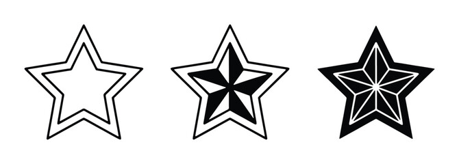 Obraz premium Nautical star vector icons set, black and white compass star symbols, geometric five-pointed star collection for marine and military design