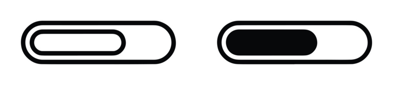 Minimalist progress bar vector icons, black and white loading status indicators, simple UI element set for website and mobile app interface design