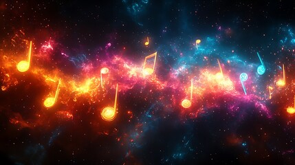 Obraz premium Abstract music notes floating in colorful space