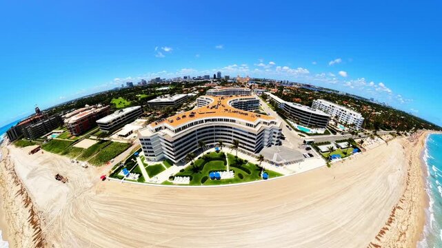 Palm Beach Florida condos and beachfront homes. 4k aerial drone fisheye footage