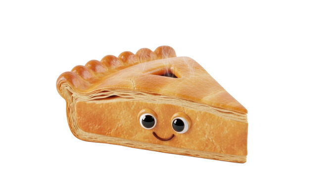Cheerful slice of golden pie with smiling face