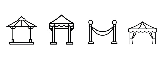 Event tent line icons set canopy gazebo outdoor exhibition pavilion party shelter wedding marquee & more vector illustration with editable stroke. © Purnorup Dream IT 