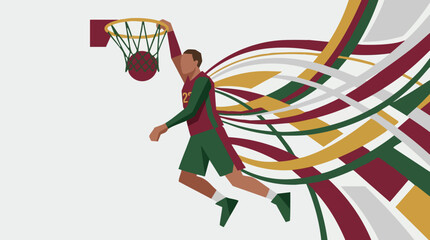 Dynamic geometric illustration of a basketball player making a slam dunk © Hexaview