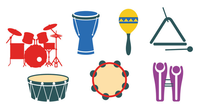 Various colorful musical instruments illustrations for design and education