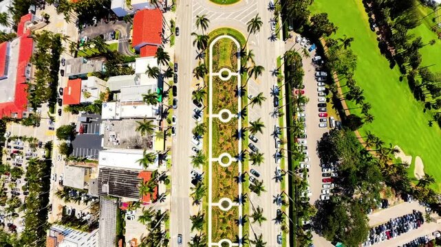Aerial footage Royal Poinciana Way Medians Palm Beach Florida