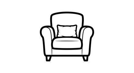Fototapeta premium Comfortable armchair with pillow illustration in outline style isolated