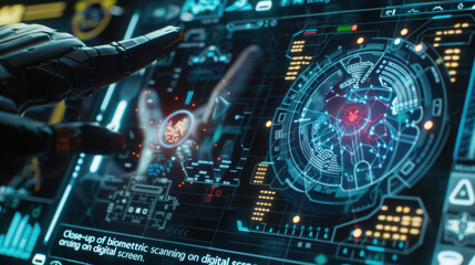Fototapeta premium futuristic digital brain hologram scanning data on control panel screen