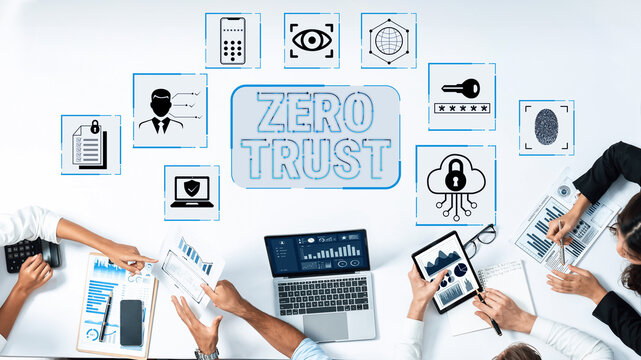 Zero Trust Cybersecurity Framework with Diverse Professionals Collaborating on Digital Security Strategies and Solutions in Modern Office Setting Fluxor.