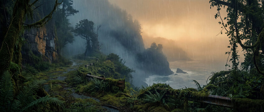 Rewilded Coastal Road in Rain