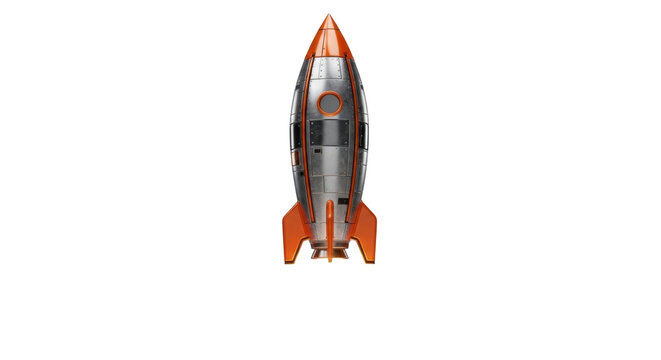 Classic retro rocket ship with orange fins