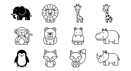 Cartoon animal set elephant lion giraffe monkey © Kastara