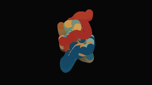 Abstract, colorful, amorphous blob shape twisting and turning, seamless loop