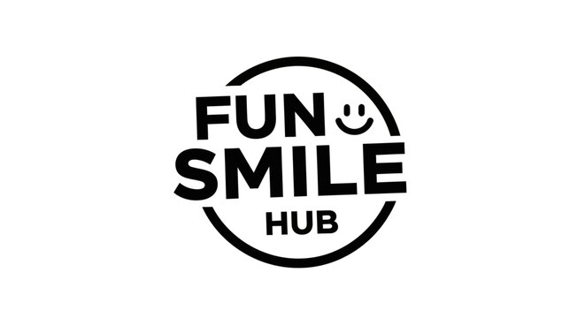 Fun smile hub logo black and white design on clean white background