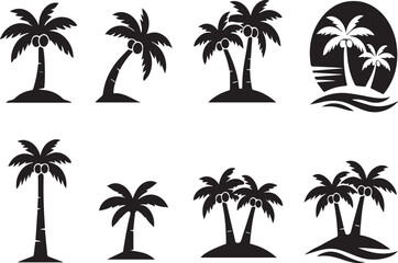 Fototapeta premium Collection of palm tree silhouettes on transparent background for design