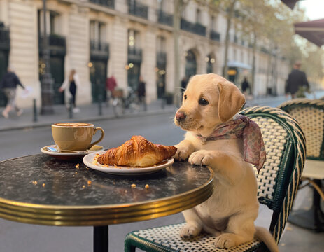 Cane Labrador che fa colazione 