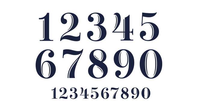 Elegant set of serif numerals from zero to nine in a classic vintage style