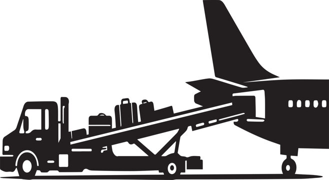 Airplane loading luggage on transparent background vector graphic
