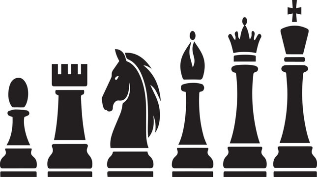 Black chess pieces on transparent background for strategy and game concepts