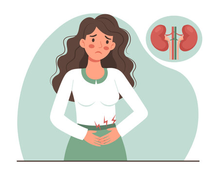 Woman Suffering from Kidney Pain. Healthcare and medical Illustration. 