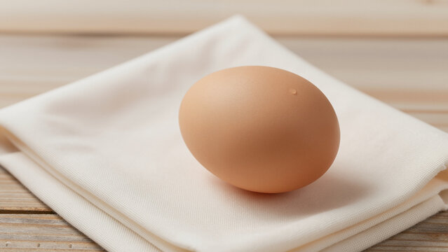 Whole Brown Egg on Off-White Linen Napkin Vertical