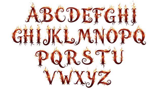 Burning Alphabet Letters in Fire.