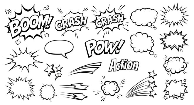 Comic book explosion and action effects.