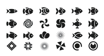 Fototapeta premium Black and white vector icon set