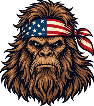 Sasquatch Bigfoot Patriotic USA 4th of July Bandana Design
