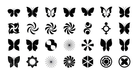 Obraz premium Black butterfly and abstract vector symbols