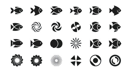 Fototapeta premium Black fish icons and abstract design elements
