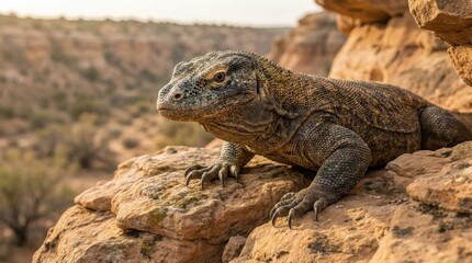 Obraz premium Massive reptile in rocky terrain, wildlife or character concept, expressive detail, strong commercial appeal, balanced composition, soft natural light, realistic texture, crisp focus, refined