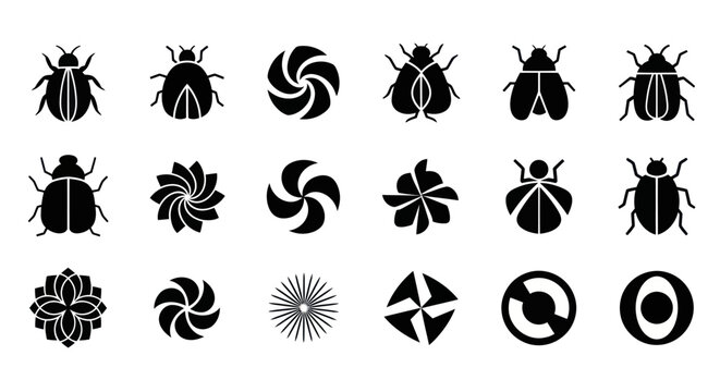 Black insect and geometric pattern silhouettes