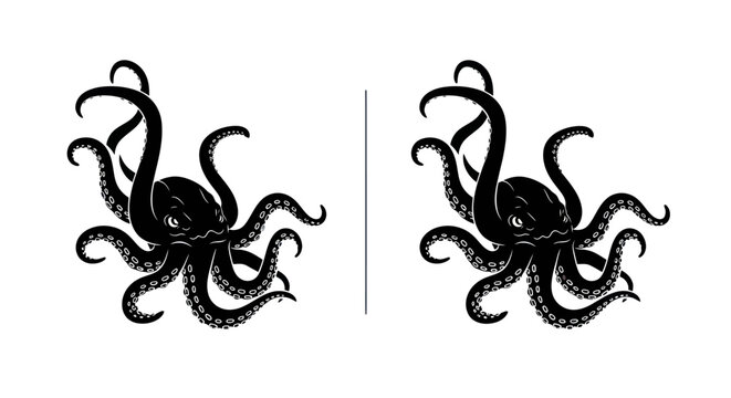 Black octopus illustration on white background