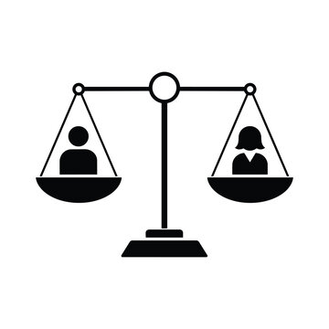 Equal pay scale icon with equal pay scale and man woman balance for Social Governance workplace justice