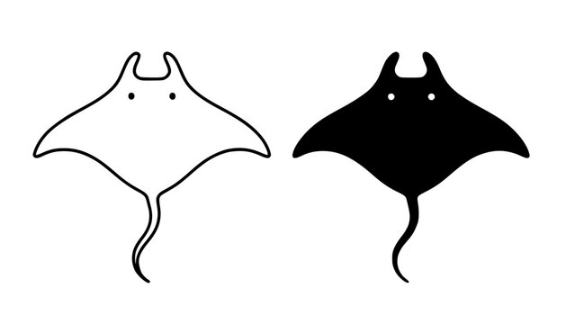 Manta ray minimalist icon in outline and silhouette style