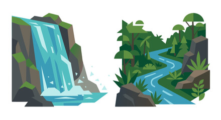 Waterfall and river jungle waterfall rocks mist © evavynnyk