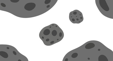 Cosmic asteroids floating in space, dark gray rocks with craters, white background © anida