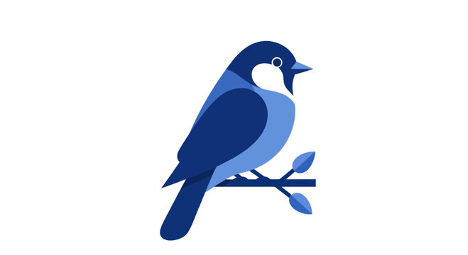 Stylized Blue Bird Perched on Branch, Minimalist Vector Art