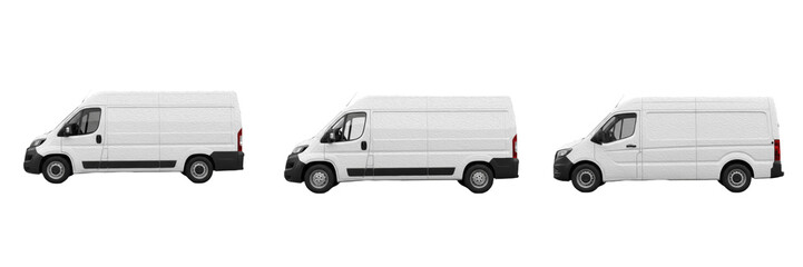 Set of White Commercial Delivery Van Isolated on White Background, PNG © Abu