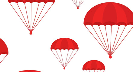Red Parachutes Falling Seamless Pattern on White Background © enla99